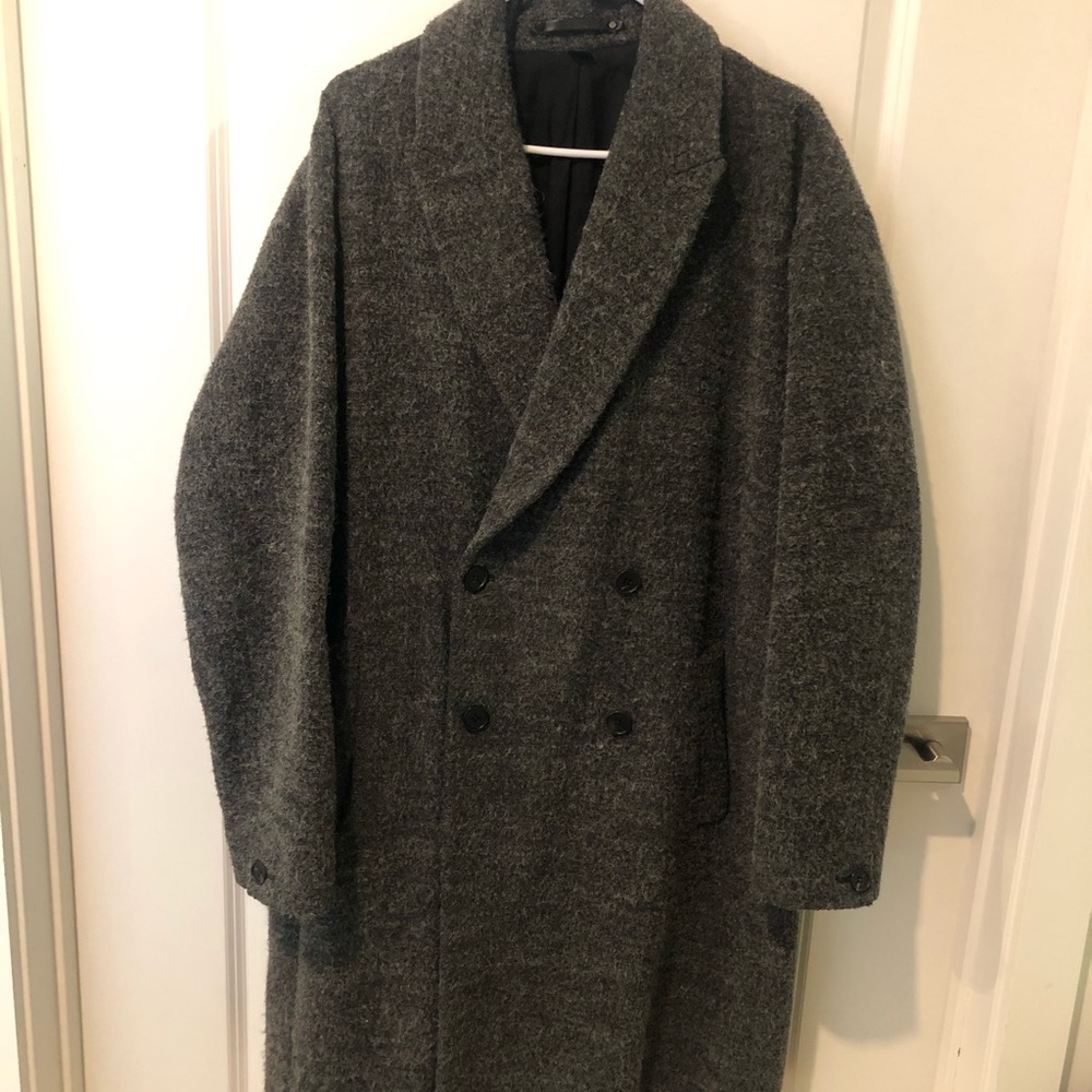 All Saints Wool Dark Grey Long Double Breast Coat